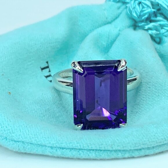 Tiffany & co Sterling Silver Sparkler Amethyst Gemstone Ring Size 8 JR917 - Picture 1 of 6